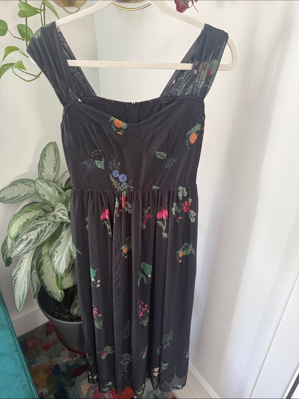 Cider Black Floral Fruit Midi Dress M Whimsigoth Dark Cottagecore Fairycore - Picture 3 of 10